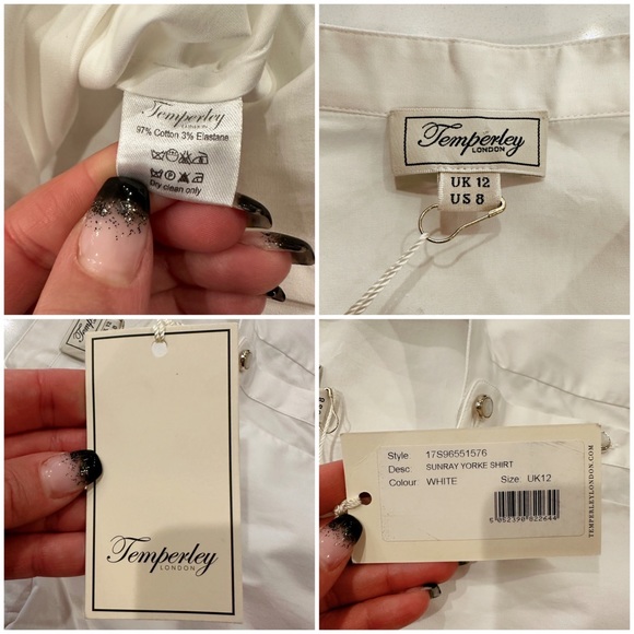 TEMPERLEY LONDON WHITE COTTON BUTTON UP BLOUSE FLARED SHOULDERS SZ 8 FITS US 4 - Picture 16 of 16